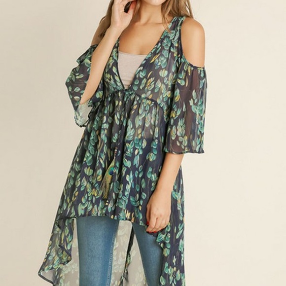 Floral Cold Shoulder Sheer Duster - Picture 7 of 7